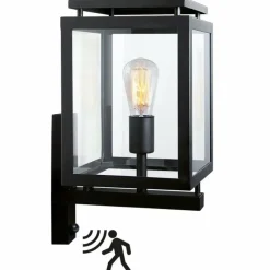 KS Verlichting Applique murale De Vecht Noir, 1 lumière, Détecteur de mouvement