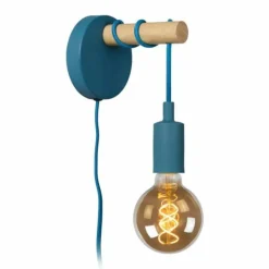 Lampes En Bois-Luminaires Lucide Applique murale Lucide Pola Bleu, Bois clair, 1 lumière