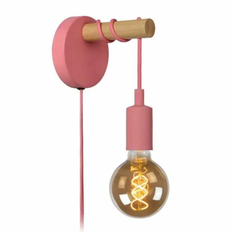 Lampes En Bois-Luminaires Lucide Applique murale Lucide Pola Bois foncé, Rose, 1 lumière
