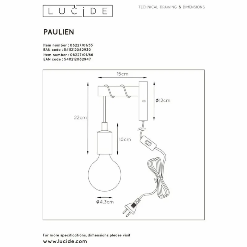 Lampes En Bois-Luminaires Lucide Applique murale Lucide Pola Bois foncé, Rose, 1 lumière