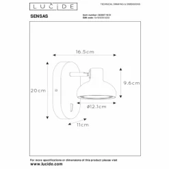 Luminaires Lucide Applique murale Lucide SENSAS Blanc, 1 lumière* Spots Et Projecteurs