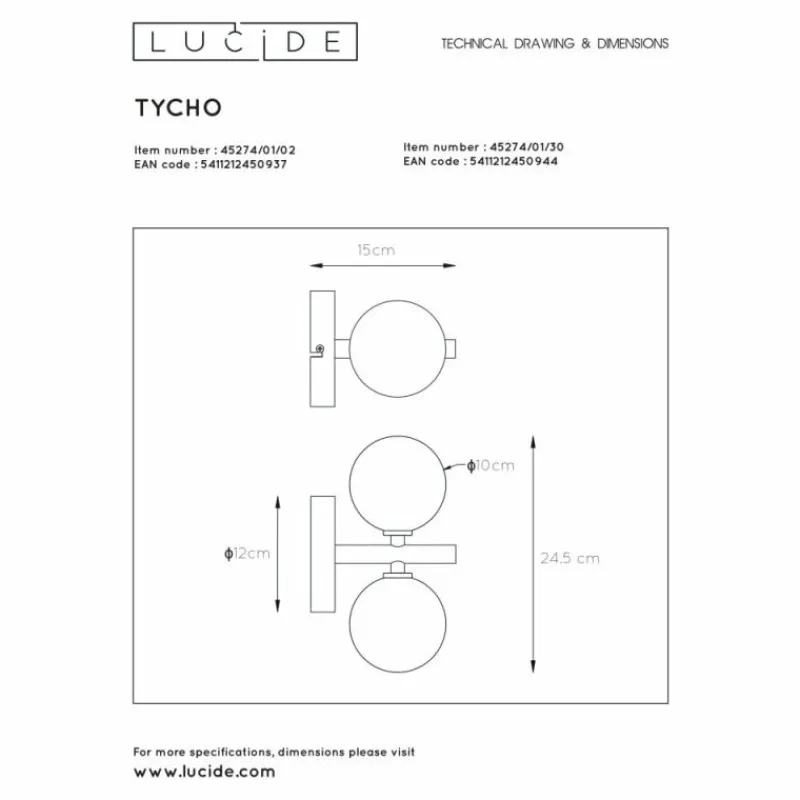 Luminaires Scandinaves-Luminaires Lucide Applique murale Lucide TYCHO Noir, 2 lumières