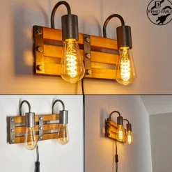 Lampes Vintages & Rétros-hofstein Applique murale Mallard Bois clair, Argenté, 2 lumières