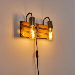 Lampes Vintages & Rétros-hofstein Applique murale Mallard Bois clair, Argenté, 2 lumières