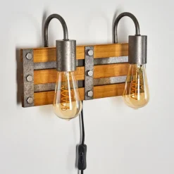 Lampes Vintages & Rétros-hofstein Applique murale Mallard Bois clair, Argenté, 2 lumières