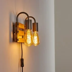 Lampes Vintages & Rétros-hofstein Applique murale Mallard Bois clair, Argenté, 2 lumières