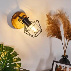 Lampes Vintages & Rétros-hofstein Applique murale Maracambo Bois foncé, Noir, 1 lumière
