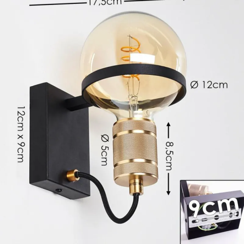 Lampes Dorées-hofstein Applique murale Okudari Noir doré, 1 lumière