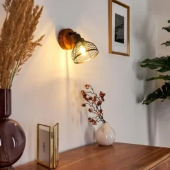 Lampes Industrielles-hofstein Applique murale Omna Bois foncé, Noir, 1 lumière