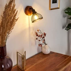 Lampes Industrielles-hofstein Applique murale Omna Bois foncé, Noir, 1 lumière