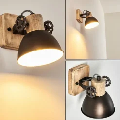 Luminaires Rustiques-hofstein Applique murale Orny Anthracite, Bois clair, 1 lumière