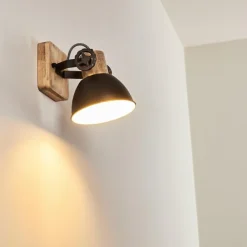 Luminaires Rustiques-hofstein Applique murale Orny Anthracite, Bois clair, 1 lumière