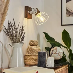 Lampes Industrielles-hofstein Applique murale Orny Bois foncé, Blanc, 1 lumière