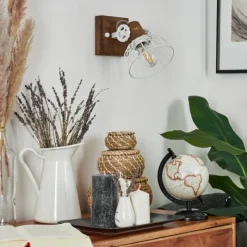 Lampes Industrielles-hofstein Applique murale Orny Bois foncé, Blanc, 1 lumière