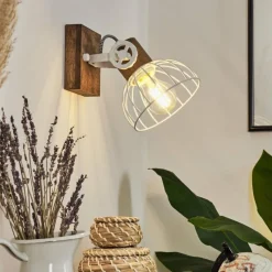 Lampes Industrielles-hofstein Applique murale Orny Bois foncé, Blanc, 1 lumière