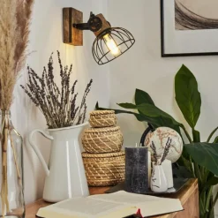 Lampes Industrielles-hofstein Applique murale Orny Bois foncé, Noir, 1 lumière