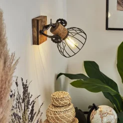 Lampes Industrielles-hofstein Applique murale Orny Bois foncé, Noir, 1 lumière