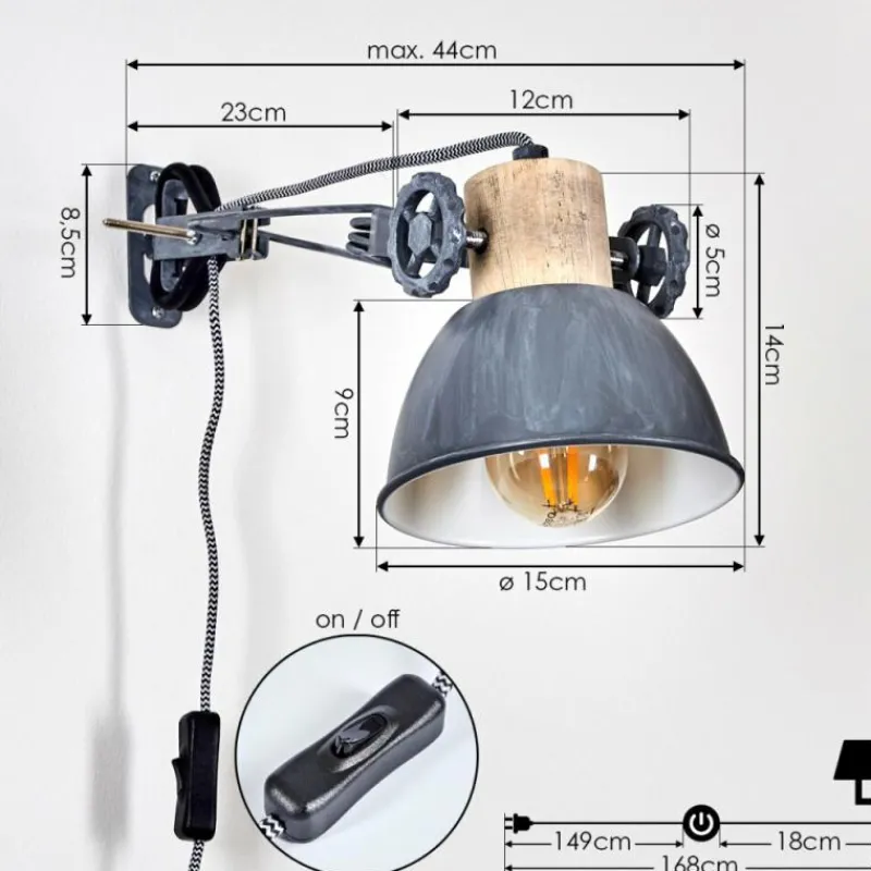 Lampes Industrielles-hofstein Applique murale Orny Gris, Bois clair, 1 lumière