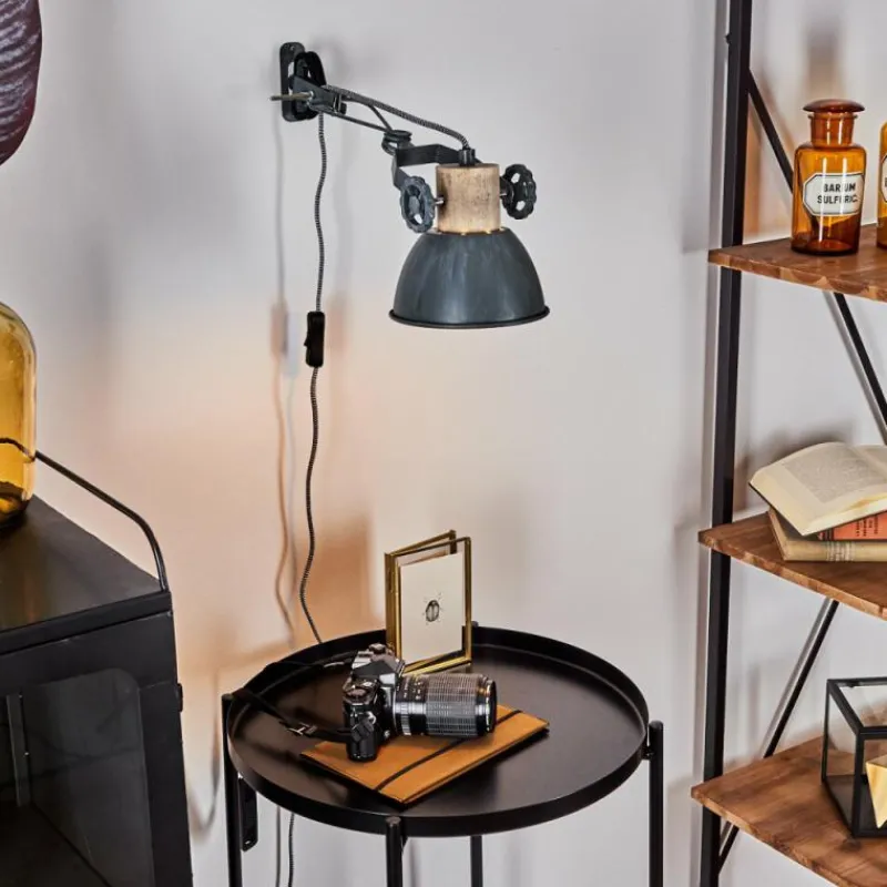 Lampes Industrielles-hofstein Applique murale Orny Gris, Bois clair, 1 lumière