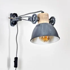 Lampes Industrielles-hofstein Applique murale Orny Gris, Bois clair, 1 lumière