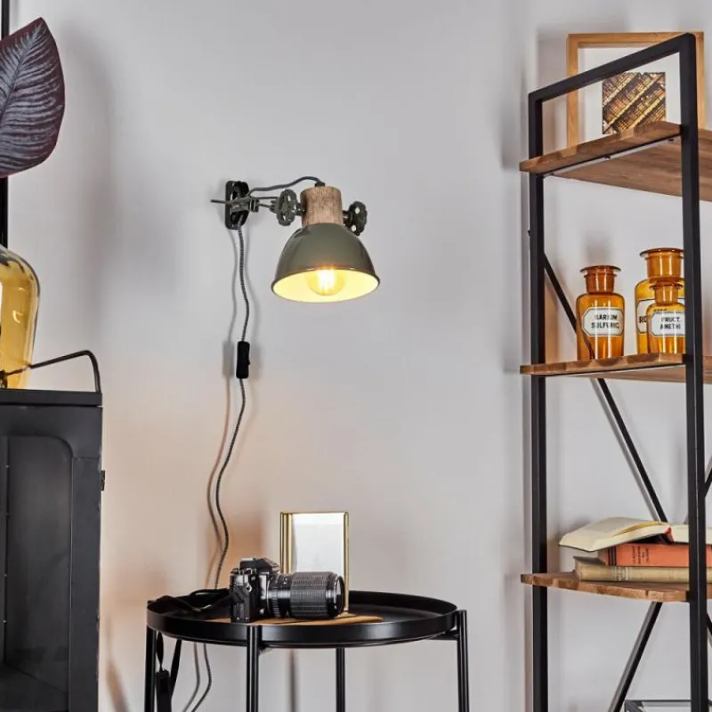 Lampes Industrielles-hofstein Applique murale Orny Vert, Bois clair, 1 lumière