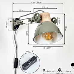 Lampes Industrielles-hofstein Applique murale Orny Vert, Bois clair, 1 lumière