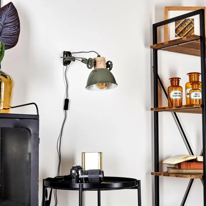 Lampes Industrielles-hofstein Applique murale Orny Vert, Bois clair, 1 lumière