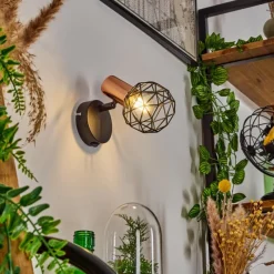 Lampes Vintages & Rétros-hofstein Applique murale Palmira Cuivre, Noir, 1 lumière