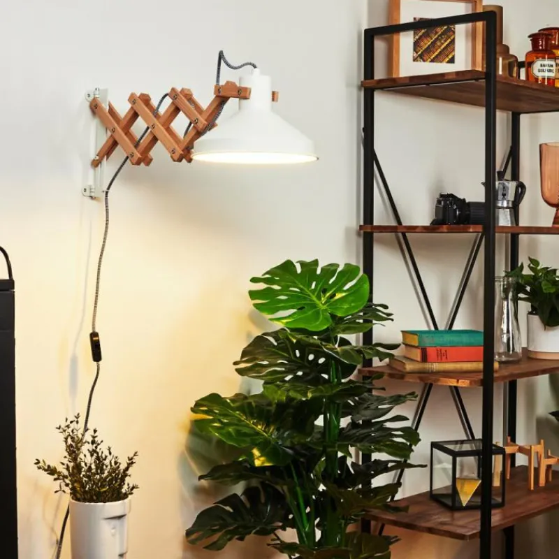 Lampes En Bois-hofstein Applique murale Parlier Bois clair, Blanc, 1 lumière