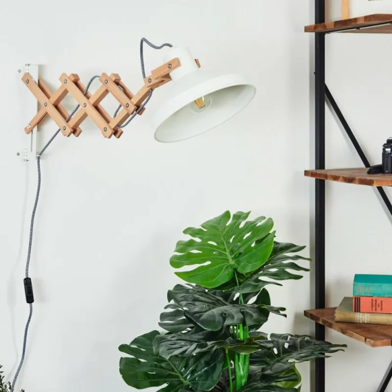 Lampes En Bois-hofstein Applique murale Parlier Bois clair, Blanc, 1 lumière