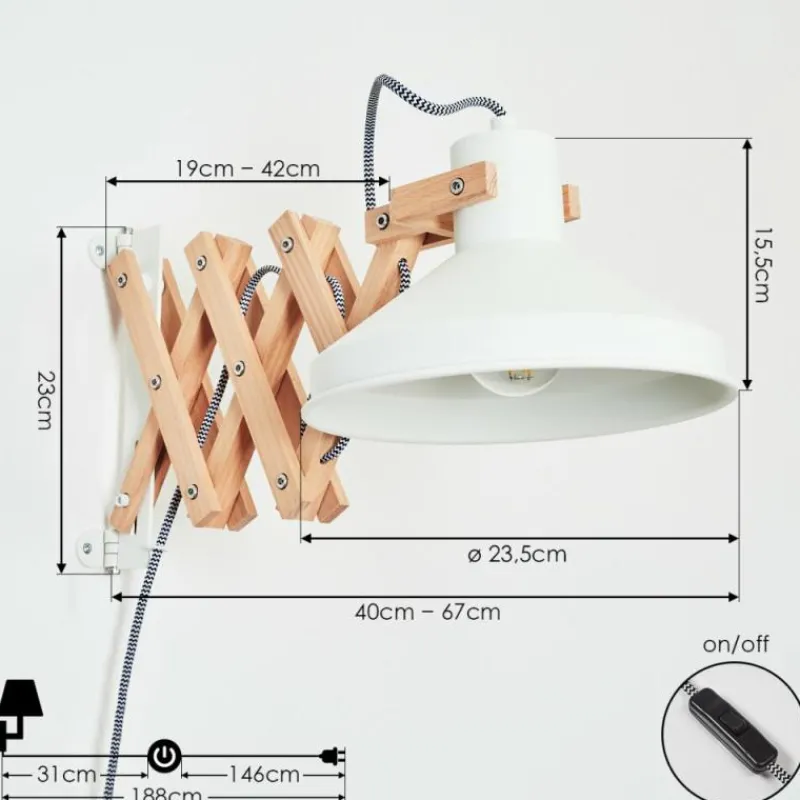 Lampes En Bois-hofstein Applique murale Parlier Bois clair, Blanc, 1 lumière