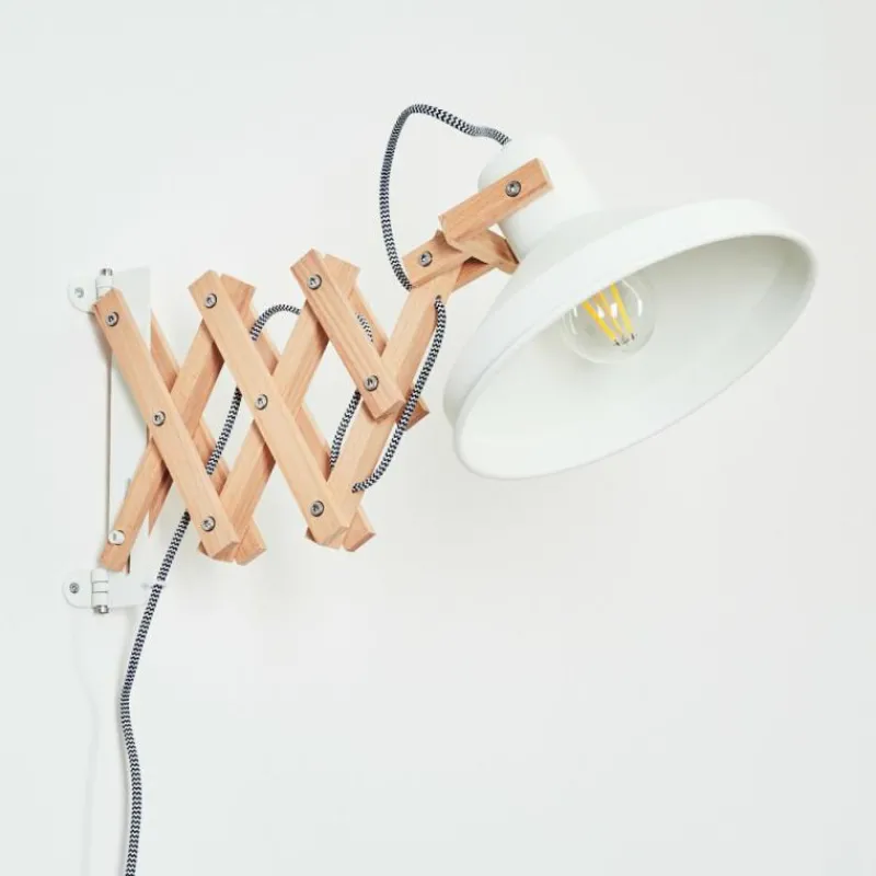 Lampes En Bois-hofstein Applique murale Parlier Bois clair, Blanc, 1 lumière
