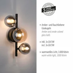 Suspension Verre Fumé-Luminaires Paul Neuhaus Applique murale Paul-Neuhaus POPSICLE LED Noir, 3 lumières