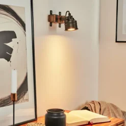 Lampes Industrielles-hofstein Applique murale Pehefito Gris, Bois foncé, Noir, 1 lumière