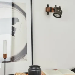 Lampes Industrielles-hofstein Applique murale Pehefito Gris, Bois foncé, Noir, 1 lumière