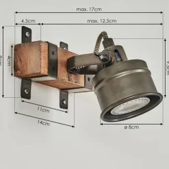 Lampes Industrielles-hofstein Applique murale Pehefito Gris, Bois foncé, Noir, 1 lumière