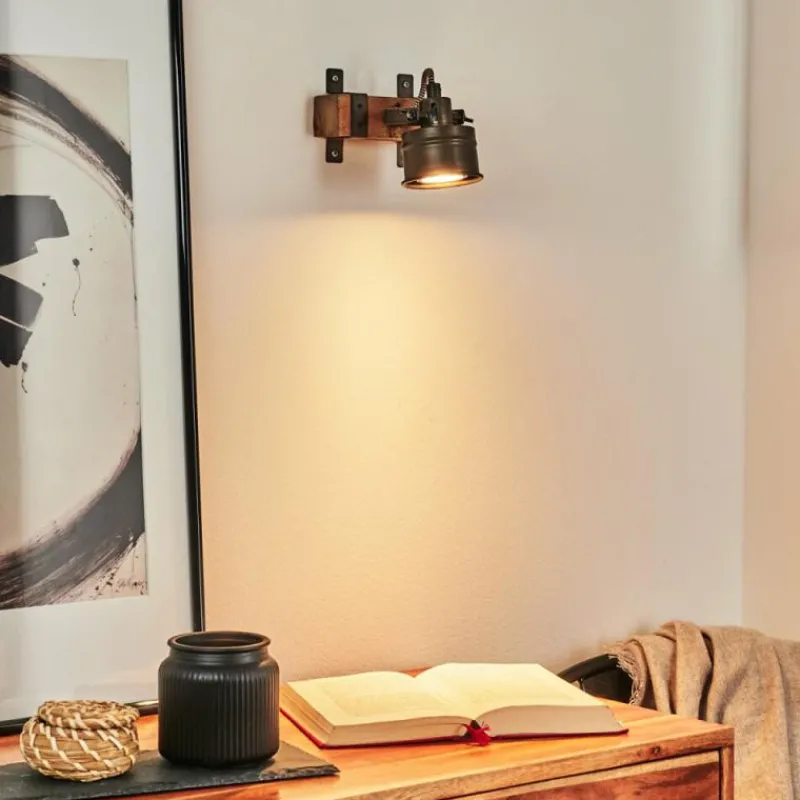 Lampes Industrielles-hofstein Applique murale Pehefito Gris, Bois foncé, Noir, 1 lumière