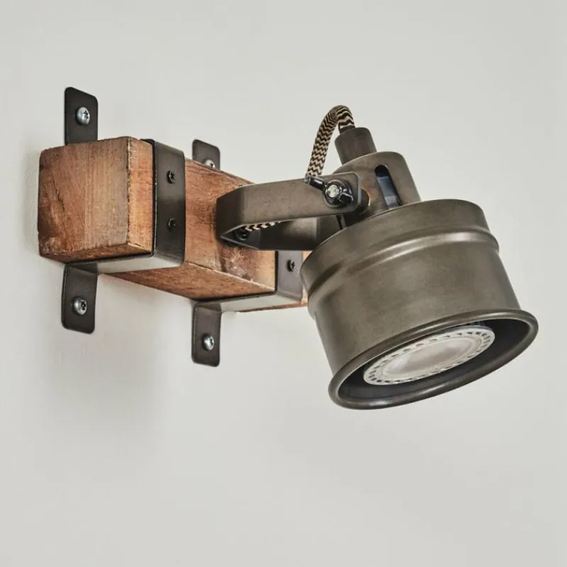 Lampes Industrielles-hofstein Applique murale Pehefito Gris, Bois foncé, Noir, 1 lumière