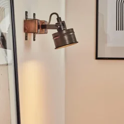 Lampes Industrielles-hofstein Applique murale Pehefito Gris, Bois foncé, Noir, 1 lumière