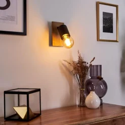 Lampes Vintages & Rétros-hofstein Applique murale Raccuia Bois foncé, Noir, 1 lumière