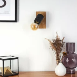 Lampes Vintages & Rétros-hofstein Applique murale Raccuia Bois foncé, Noir, 1 lumière