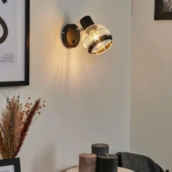 Lampes Vintages & Rétros-hofstein Applique murale Revsbotn Chrome, Noir, 1 lumière