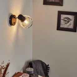 Lampes Vintages & Rétros-hofstein Applique murale Revsbotn Chrome, Noir, 1 lumière