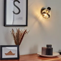 Lampes Vintages & Rétros-hofstein Applique murale Revsbotn Chrome, Noir, 1 lumière