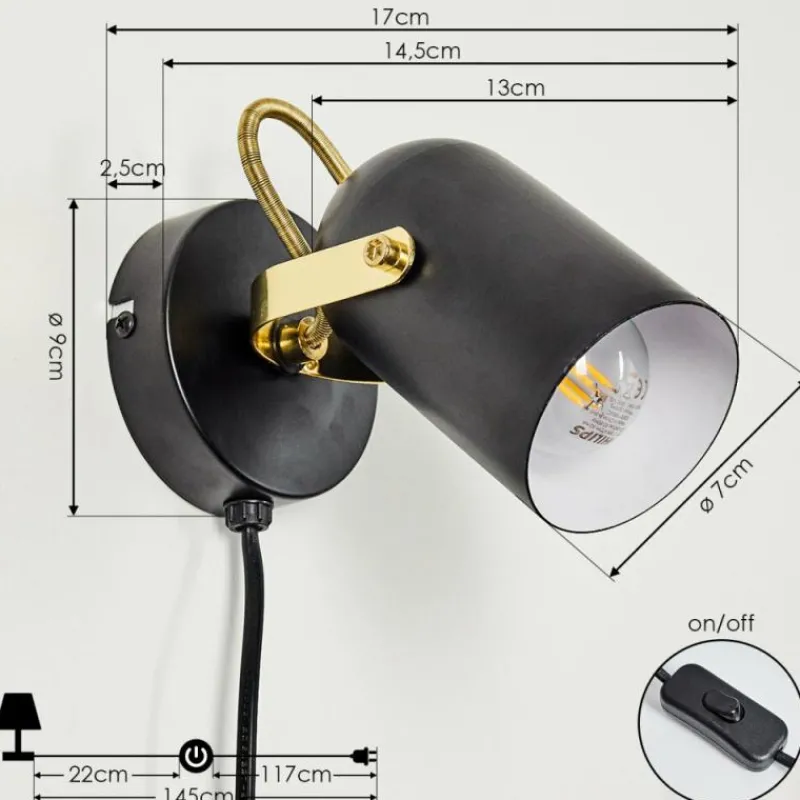 Lampes Industrielles-hofstein Applique murale Rialey Laiton, Noir, 1 lumière