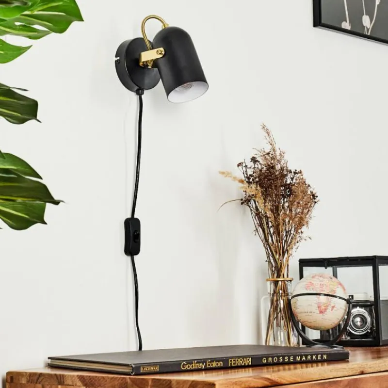 Lampes Industrielles-hofstein Applique murale Rialey Laiton, Noir, 1 lumière