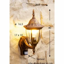 Luminaires Rustiques-hofstein Applique murale Ribadeo avec détecteur de mouvement Brun doré, 1 lumière, Détecteur de mouvement