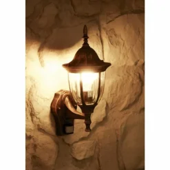 Luminaires Rustiques-hofstein Applique murale Ribadeo avec détecteur de mouvement Brun doré, 1 lumière, Détecteur de mouvement