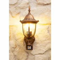 Luminaires Rustiques-hofstein Applique murale Ribadeo avec détecteur de mouvement Brun doré, 1 lumière, Détecteur de mouvement