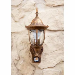 Luminaires Rustiques-hofstein Applique murale Ribadeo avec détecteur de mouvement Brun doré, 1 lumière, Détecteur de mouvement